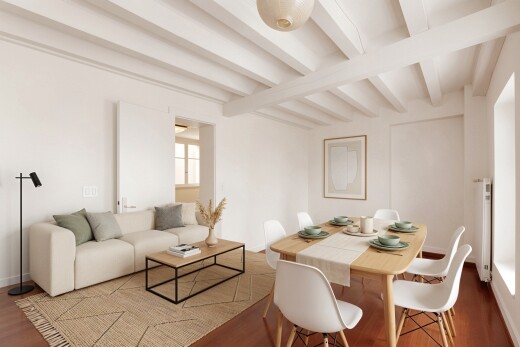 wohn- / esszimmer mit inside property, holzfußboden, wood finish floor, natürliches licht, und natural light