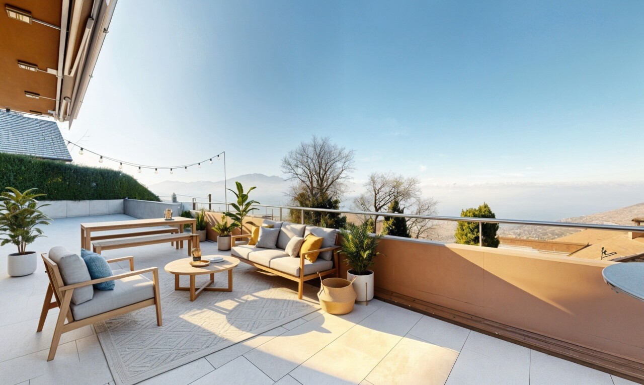 terrasse avec from property, terrasse, day time, et espace de vie extérieur