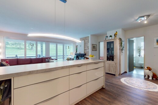 küche mit inside property, holzfußboden, wood finish floor, arbeitsplatten, und natürliches licht