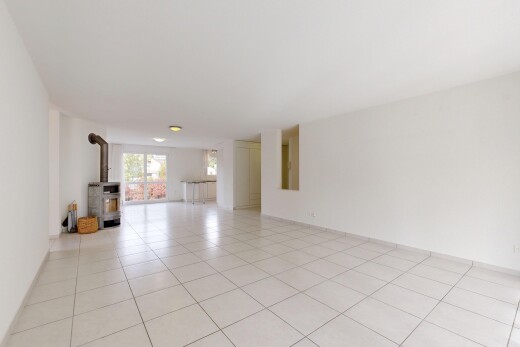 pièce vide avec poêle à bois, cloison sèche, drywall, light floor, et inside property