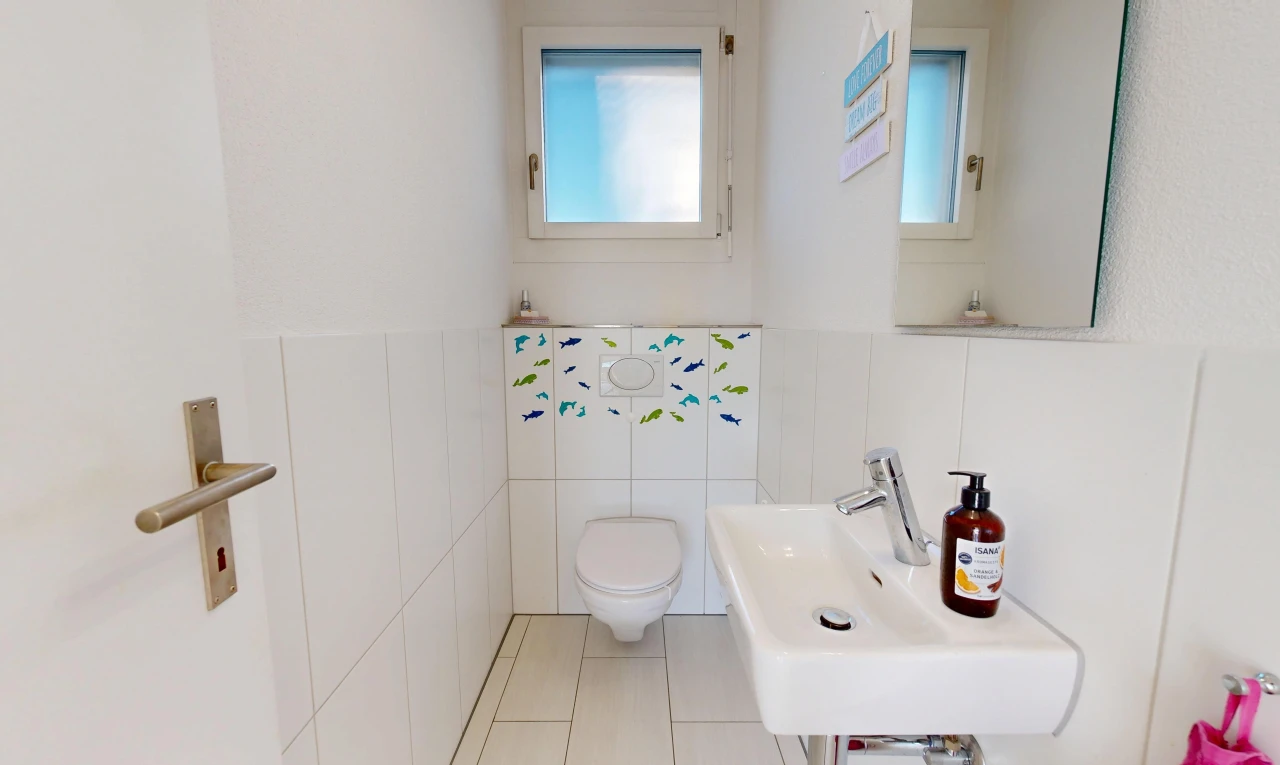 bad mit waschbecken, spiegel, gäste-wc, drywall, und gipskartonwand