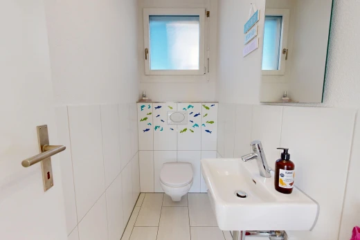 bad mit waschbecken, spiegel, gäste-wc, drywall, und gipskartonwand