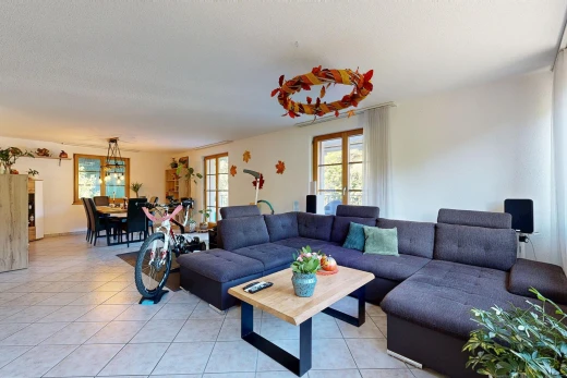 wohn- / esszimmer mit drywall, gipskartonwand, tile floor, fliesenboden, und light floor
