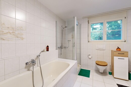 bad mit tile wall, fliesenwand, bad, toilette, und komplettes badezimmer