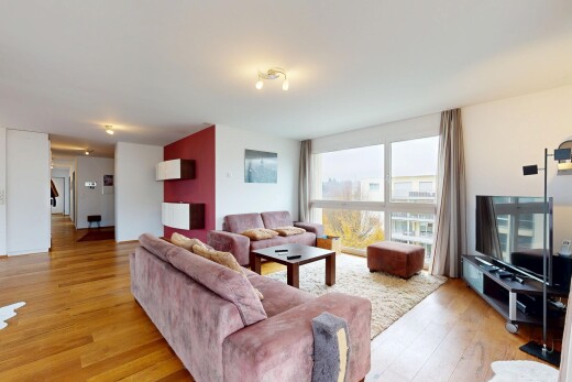 wohnzimmer mit fernseher, wood finish floor, holzfußboden, natural light, und natürliches licht