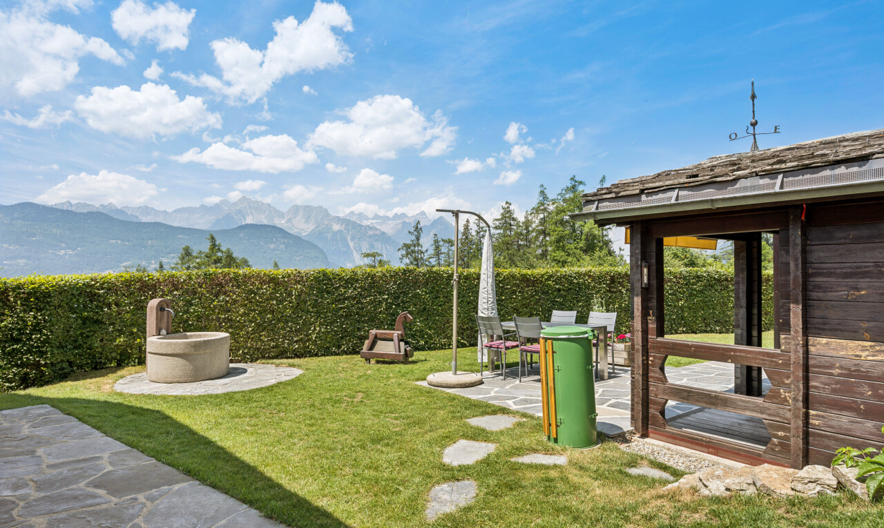 jardin avec terrasse, vue sur la montagne, mountain view, from property, et pelouse