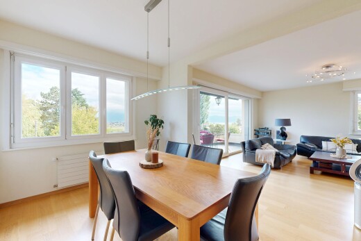 living / dining room with radiator heating unit and light wood-type flooring