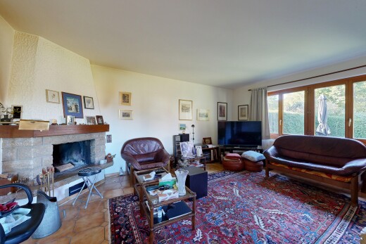 wohnzimmer mit inside property, natürliches licht, natural light, kamin, und fernseher