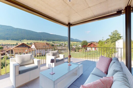 terrasse mit wohnraum im freien, day time, blick auf die berge, mountain view, und from property