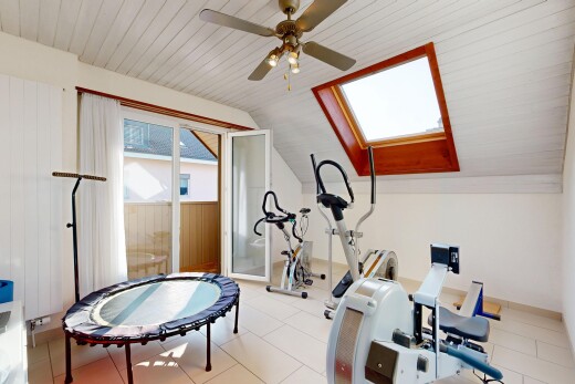 gym avec pièce supplémentaire, puits de lumière, lumière naturelle, natural light, et inside property