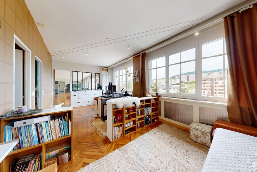 room / bedroom with parquet flooring