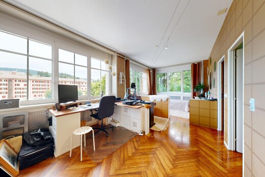 office with parquet flooring