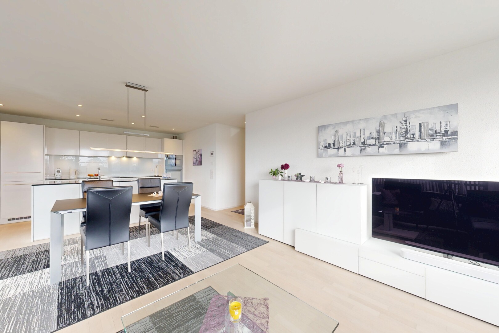 living / dining room featuring recessed lighting and light wood-type flooring