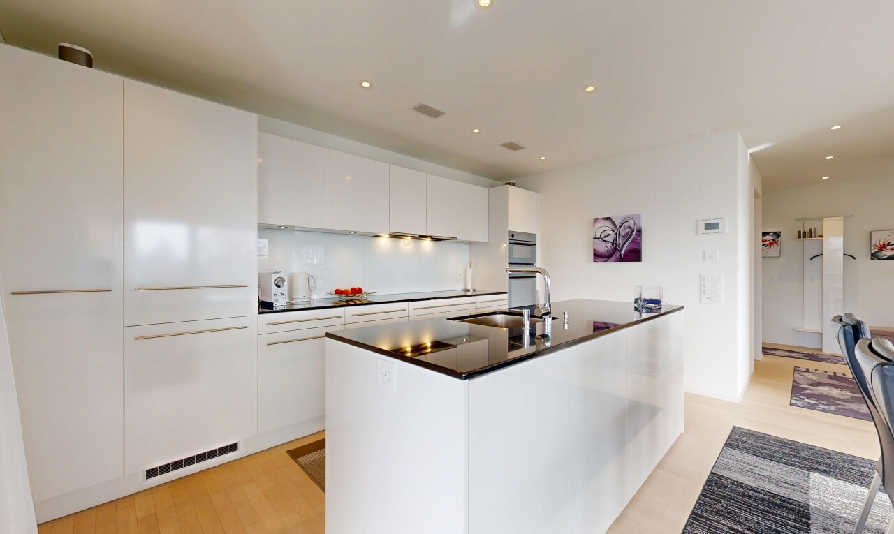 kitchen featuring white cabinets, recessed lighting, double oven, light wood-type flooring, and modern cabinets