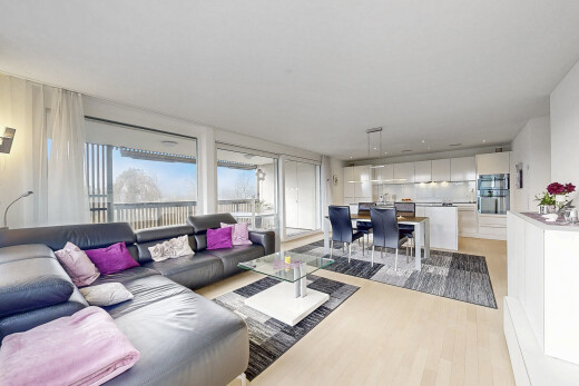 living / dining area with light wood-style floors