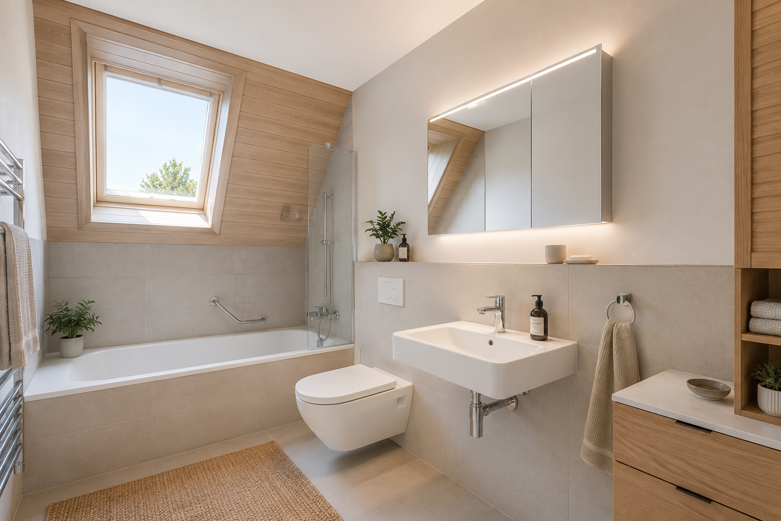 bad mit spiegel, komplettes badezimmer, toilette, kombiniertes bad / dusche, und inside property