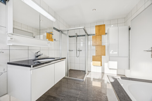 bad mit dusche, komplettes badezimmer, tile wall, fliesenwand, und schminktisch