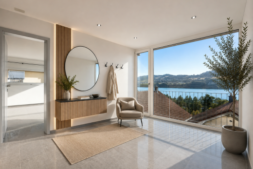 leerer raum mit view focus, seesicht, water view, einbauleuchten, und day time