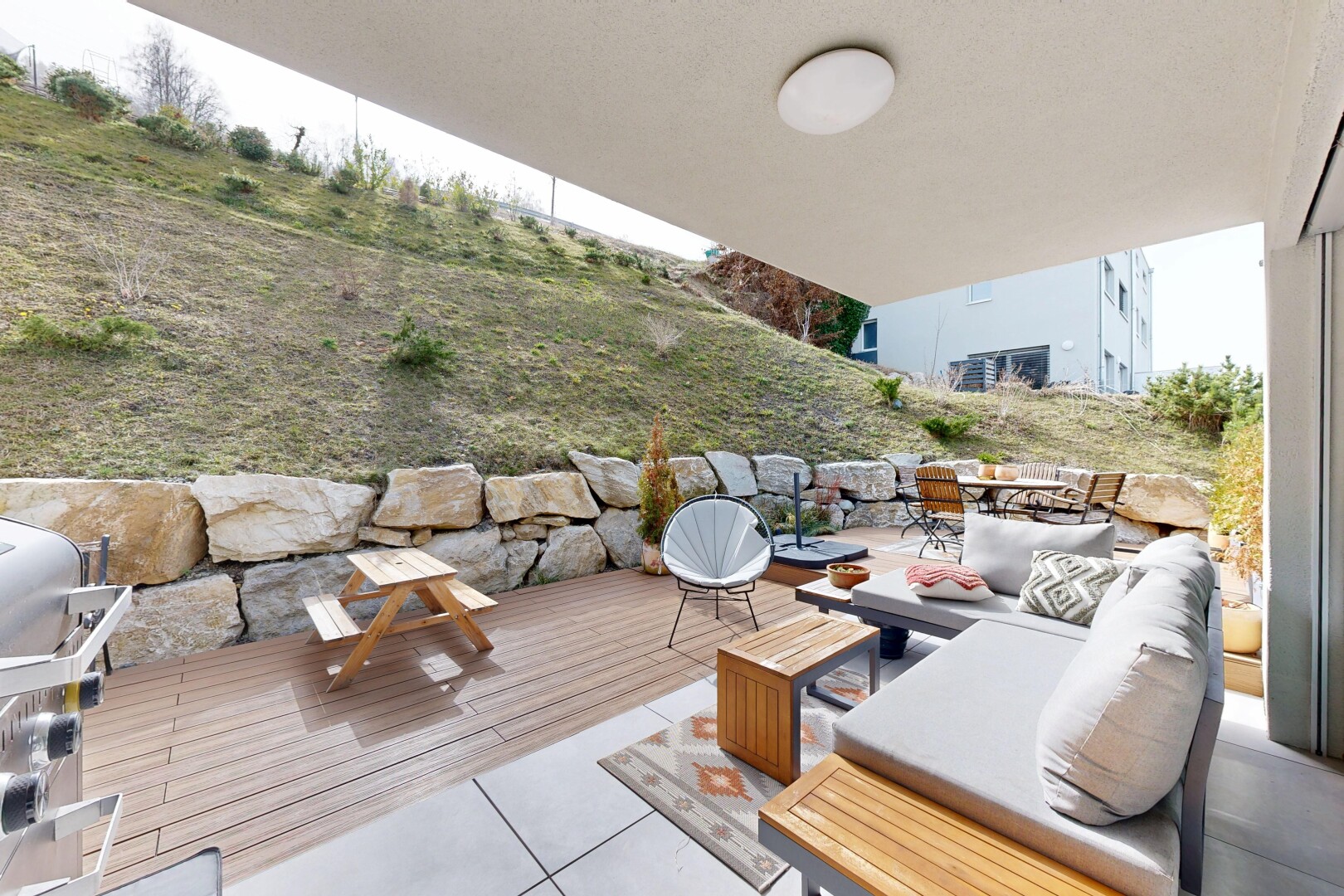 terrasse mit wohnraum im freien, overcast, grill, terrasse, und from property