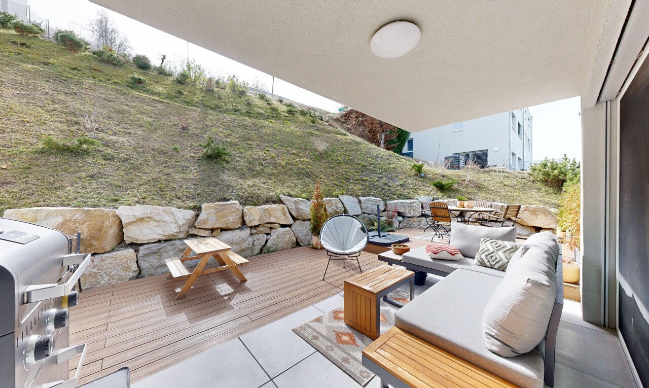 terrasse mit wohnraum im freien, overcast, grill, terrasse, und from property