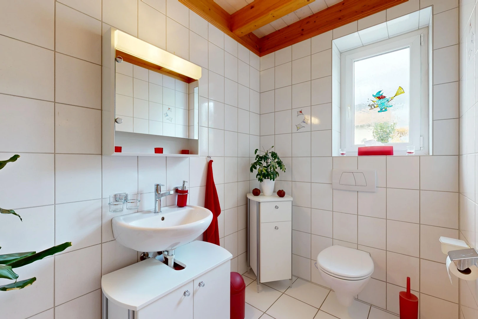 half bath with tile walls and light tile patterned floors