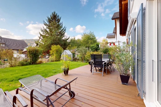 view of wooden terrace with outdoor dining space