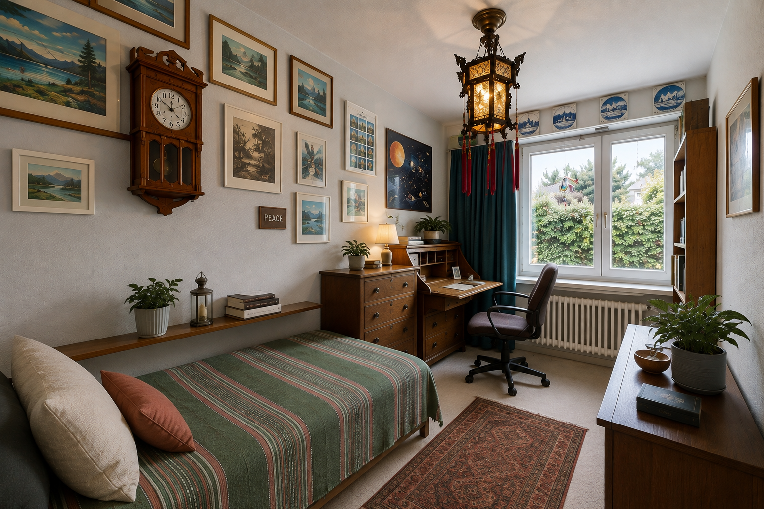 zimmer / schlafzimmer mit kühler, bürobereich, teppich, carpet, und inside property