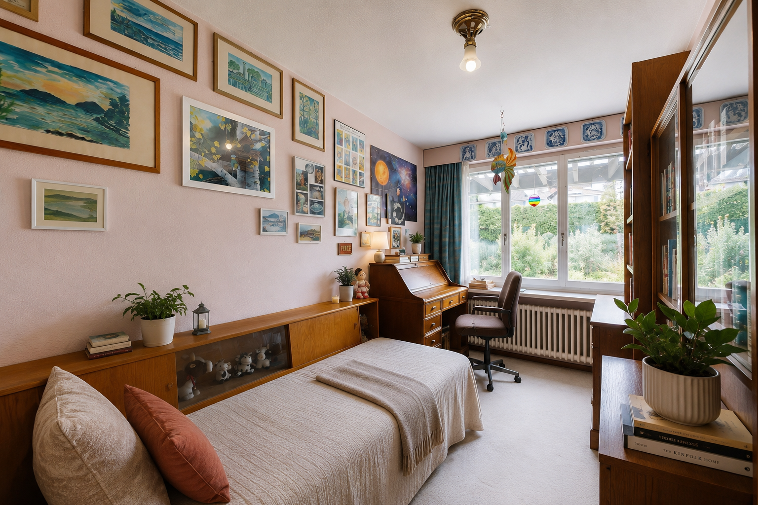 zimmer / schlafzimmer mit kühler, bürobereich, teppich, carpet, und gipskartonwand