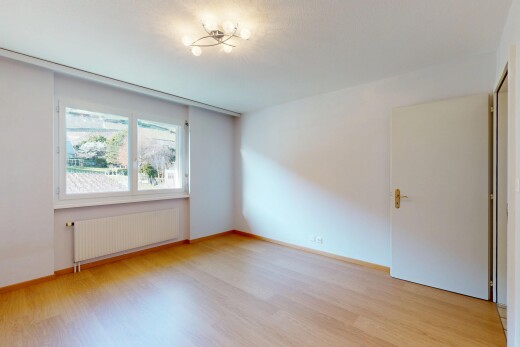 pièce vide avec lumière naturelle, radiateur, cloison sèche, et sol en finition bois