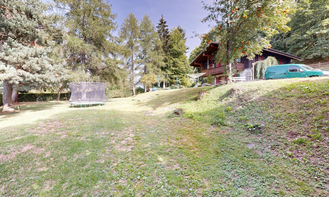 jardin avec pelouse, property visible, trampoline, et day time
