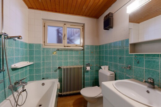 bad mit wood ceiling, holzdecke, toilette, kühler, und komplettes badezimmer