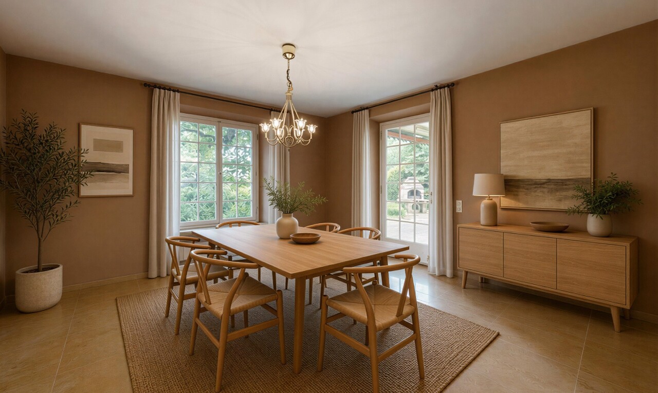 leerer raum mit bemerkenswerter kronleuchter, natürliches licht, natural light, gipskartonwand, und drywall