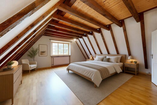 leerer raum mit balkendecke, beamed ceiling, inside property, natürliches licht, und natural light