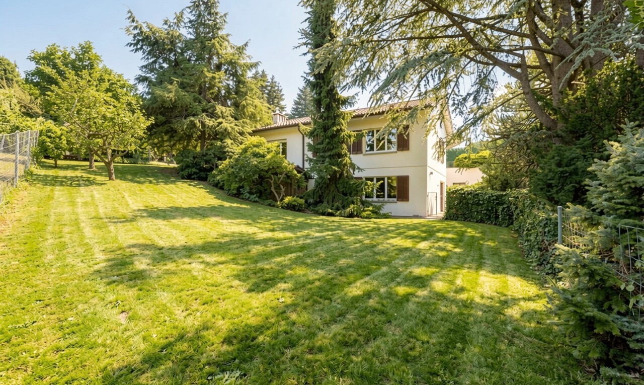 garten mit rasen, zaun, property visible, day time, und from property