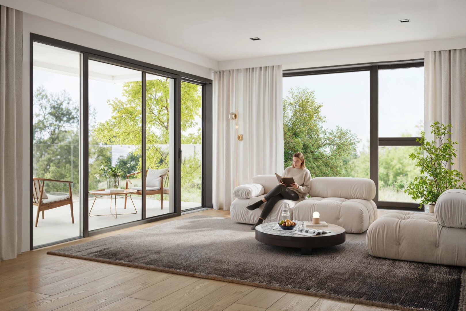living area with light wood finished floors