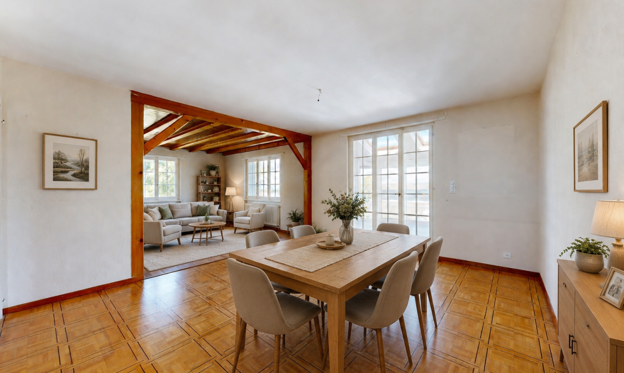 pièce vide avec portes-fenêtres, radiateur, sol en vinyle, vinyl floor, et inside property