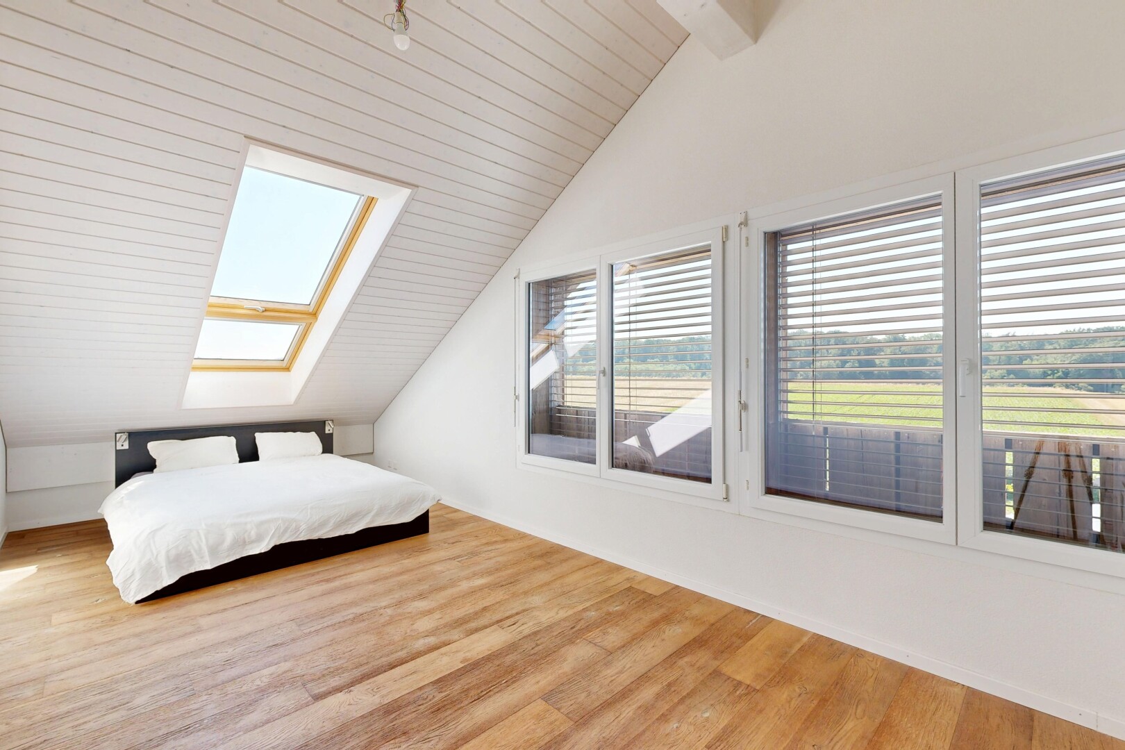 chambre avec vaulted ceiling, plafond voûté, lumière naturelle, pièce supplémentaire, et drywall