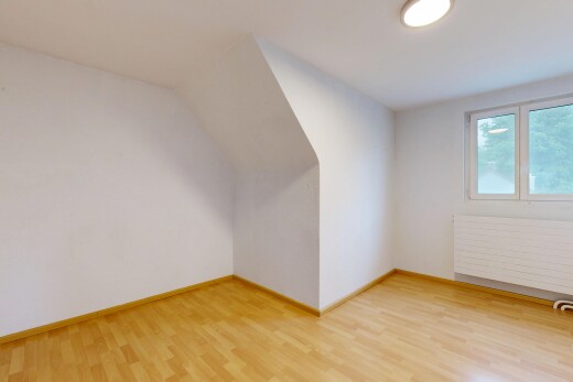leerer raum mit wood finish floor, holzfußboden, vaulted ceiling, dachschräge, und inside property