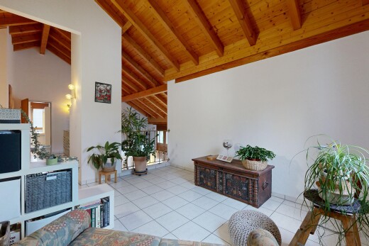salon avec high ceiling, plafond haut, vaulted ceiling, plafond voûté, et wood ceiling