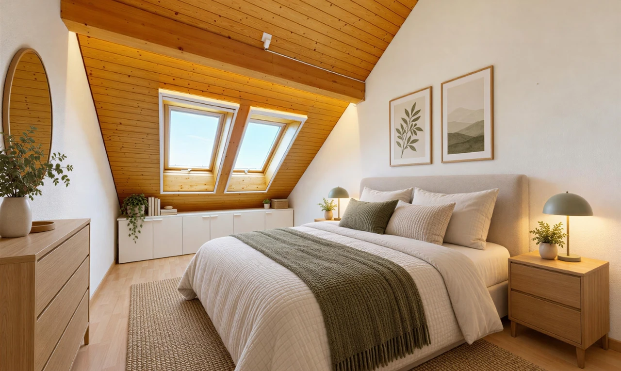 zimmer / schlafzimmer mit holzdecke, wood ceiling, dachschräge, vaulted ceiling, und high end ceiling