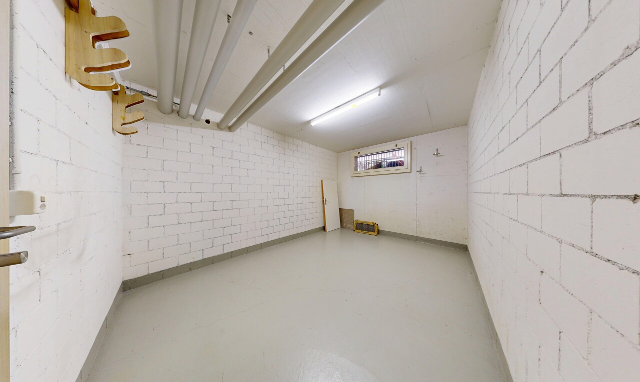 pièce vide avec sol en béton, concrete floor, finished concrete floor, inside community, et sous-sol
