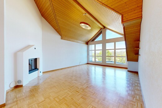unfurnished room featuring a high wooden beamed ceiling and parquet flooring