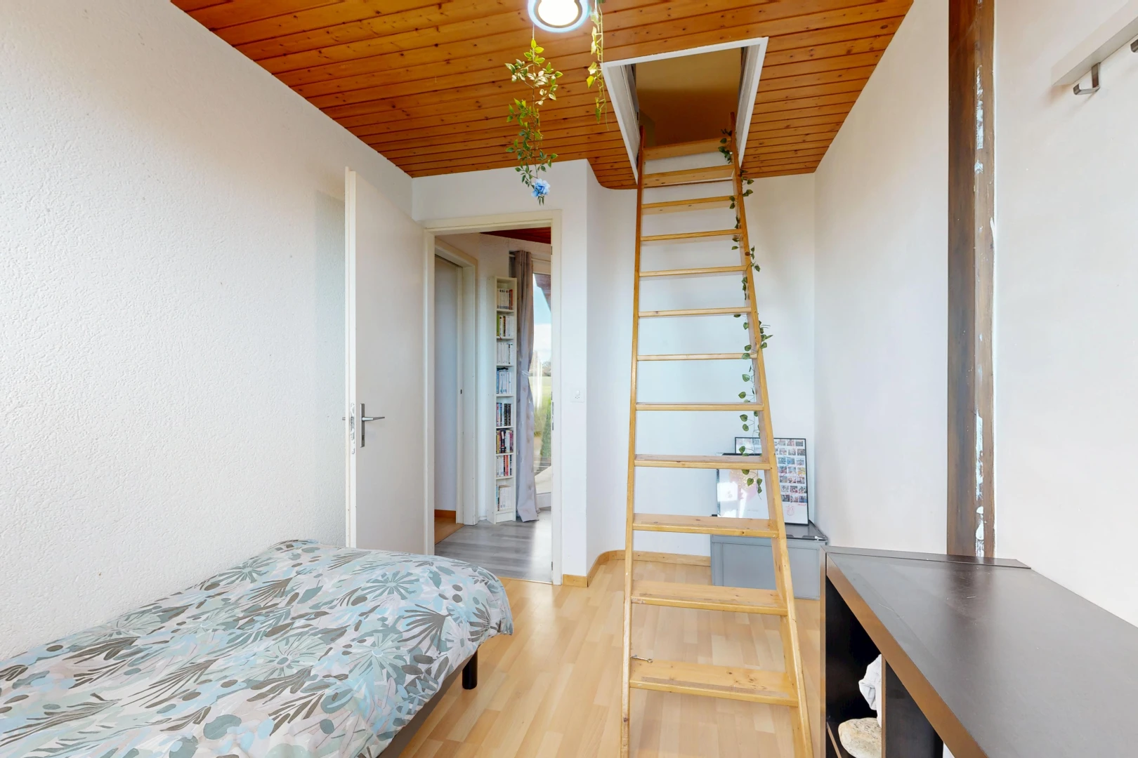 room / bedroom featuring wood ceiling and light wood finished floors