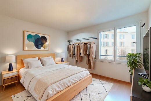 chambre avec inside property, télévision, natural light, lumière naturelle, et drywall