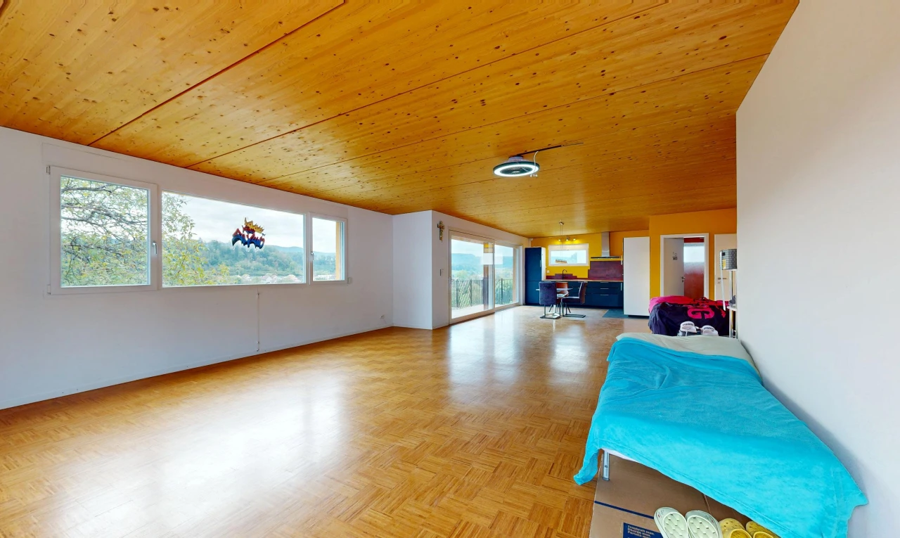 empty room with wooden ceiling, access to outside, parquet flooring, and healthy amount of natural light