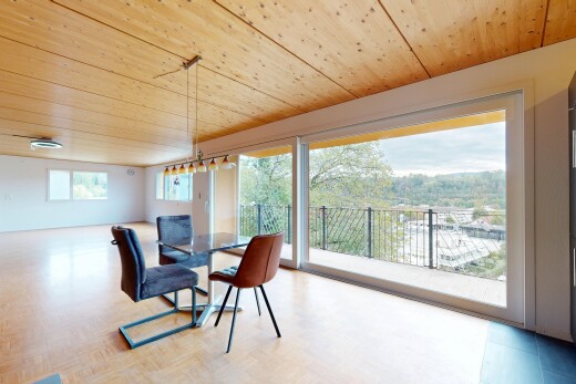 dining space with access to outside, wooden ceiling, and parquet flooring