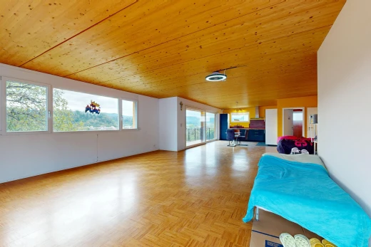 empty room with wooden ceiling, access to outside, parquet flooring, and healthy amount of natural light