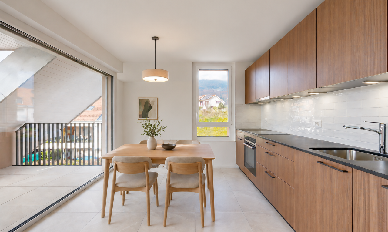 küche mit dark countertops, arbeitsplatten, medium brown cabinets, mittelbraune schränke, und waschbecken
