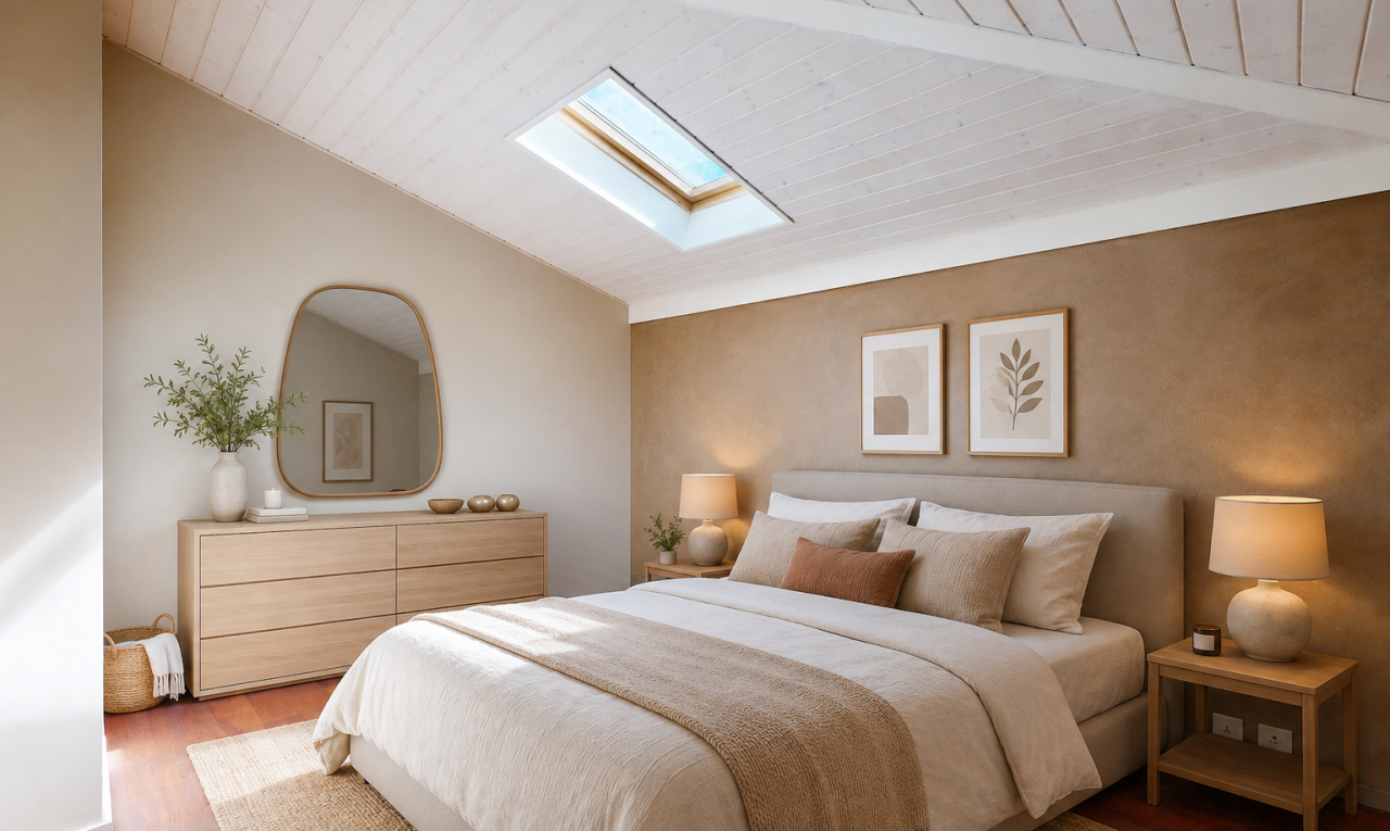 pièce vide avec inside property, wood finish floor, sol en finition bois, vaulted ceiling, et plafond voûté