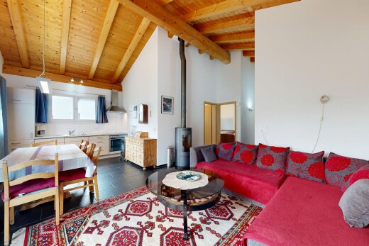 wohn- / esszimmer mit holzdecke, wood ceiling, balkendecke, beamed ceiling, und gipskartonwand